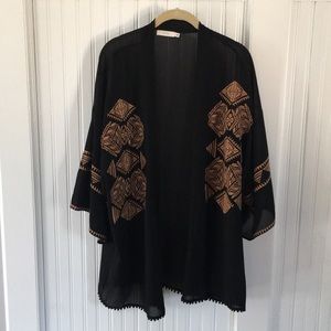 Embroidered tribal kimono